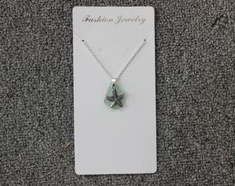 20'' Light Green Beach Glass with a Starfish Necklace