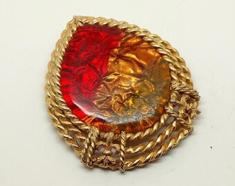 Vintage Red/Amber Resin Brooch