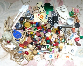 Destash Lot#3/Found Objects-Altered/Mixed Media-Beads,Trim,Letter Tiles,Cards-etc