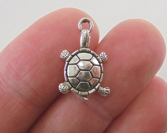 8 Turtle charms, 19x12mm, antique silver finish