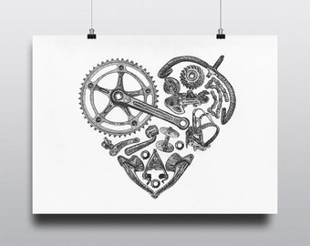Bicycle Art Print, Bike Art Print, Vintage Campagnolo : Bicycle Love