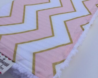 Baby Girl CHENILLE BURP CLOTH - Chevron Glitz Fabric in Confection