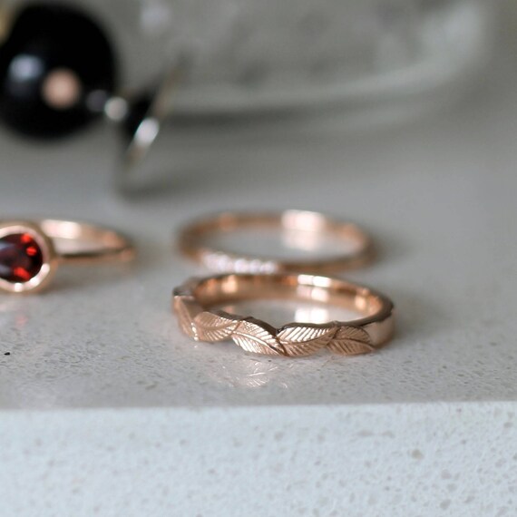 14k rose gold leaf wedding ring rose gold ring leaf