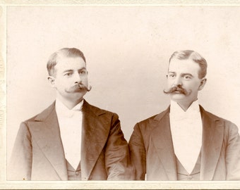 Horizontal Cabinet card of identical twins with mustaches. Rare!