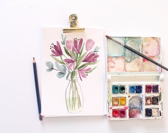 Purple Flowers- Original Floral Watercolour