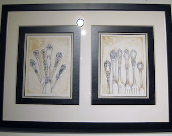 Antique Silverware Handles in Watercolor
