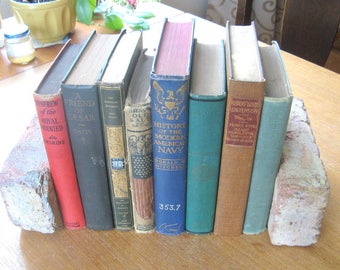 Eight colorful vintage books