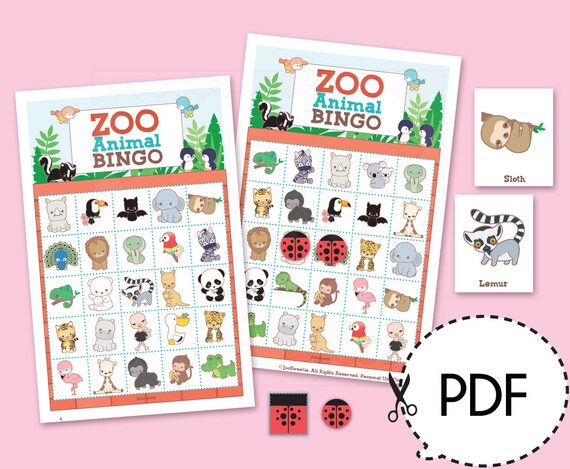 Zoo Animal Bingo Game KitPrintable PDF Download