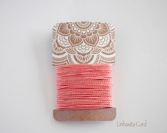 Salmon, Linhasita Polyester Waxed Cord, 1mm Macramé Cord, 6.5 meters