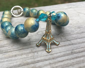 Paris Eiffel Tower unique charm bracelet blue