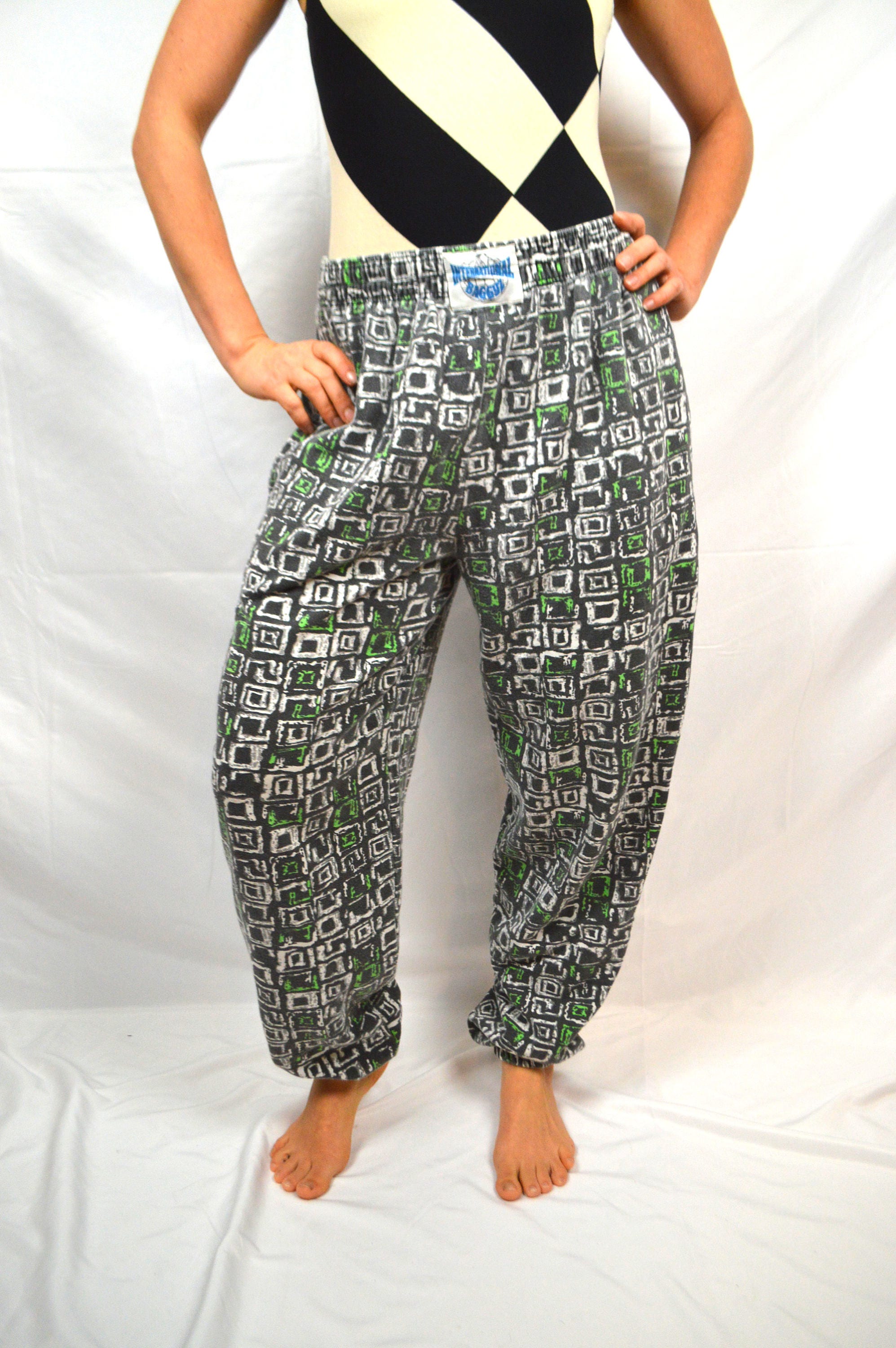 vintage 80s neon rainbow hammer time harem baggy pants california