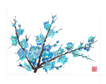 Plum Blossom-Blue-Set of five notecards