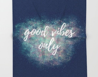 Positive Inspiration Quote Blanket Grey, Soft Fleece Blanket Adult, Navy Good Vibes Only Gear, Dorm Decor For Girls Room Inspirational Quote