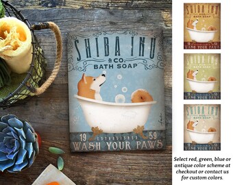 Shiba Inu bath soap Company dog artwork on gallery wrapped canvas by Stephen Fowler