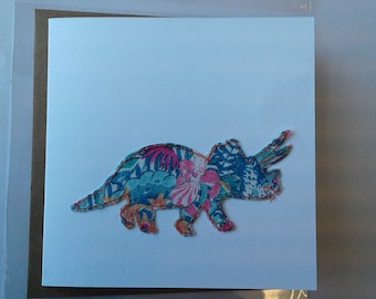 Original Textile Art Hand Made Triceratops Greetings Card