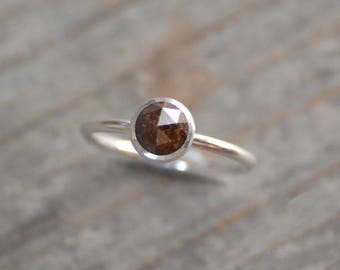 Rose Cut Diamond Engagement Ring, 1.05ct Brown Diamond Solitaire, Stackable Diamond Ring, Diamond Wedding Ring, Fancy Color Diamond Ring
