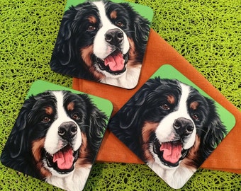 Sweet Bernese Mountain Dog Coasters, Pop Art Dog Coasters, Gift for Berner Lovers, Colorful Bernese Gifts for the Home, Gifts for Dad