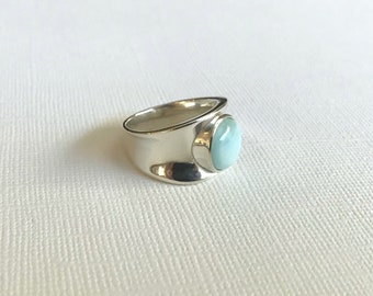 Larimar and Sterling Silver Ring, Sterling Silver Ring, Ocean Jasper, Ring Size 7.75
