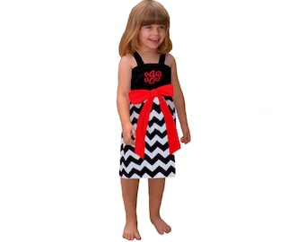 Red + Black Chevron Dress- Girls