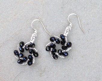 Galaxy Earrings in Cygnus - Black and Silver Star Earrings - Black Crystal Statement Earrings - Sci-Fi Earrings - Space Fantasy - Galactic