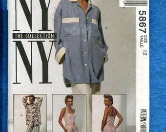 McCalls 5867 NY NY Pinup Girl Halter Top Shorts & Over Sized Shirt Pattern Size 10 UNCUT