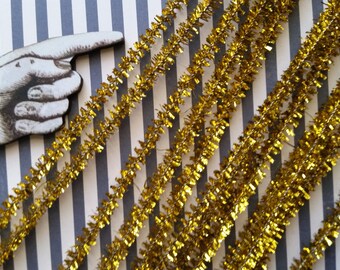 Dozen Shiny Gold Tinsel Stems | Pipe Cleaners | Wired Sticks | Shabby Chic | Craft Supply