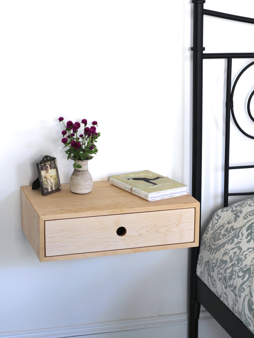 Floating Nightstand with Drawer / Mid Century Modern Bedside
