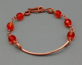 Copper Bracelet, Wirewrap Czech Beads, Ombre Orange
