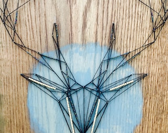 CUSTOM ORDER *Antlers* String Art Recycled Wood Found Items Salvage Art