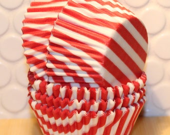 NEW - Red Bar Stripe Cupcake Liners (Qty 45) Red Striped Cupcake Liners, Red Striped Baking Cups, Red Cupcake Liners, Red Baking Cups