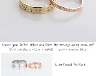 Dainty Rose Gold Couple Rings, Gold Coordinates Ring, Silver Wedding Bands, Stackable Latitude LongitudeBand, Gift for her, Gift for men