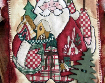 Santa Fabric Postcard, Quilted Postcard, Christmas Gift, Handmade Card, 4x6