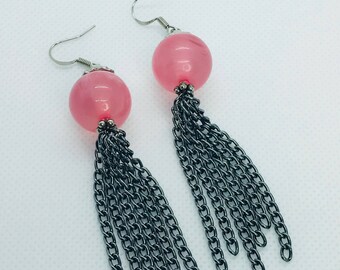 Pink Bubble Gum Chain Drop Earrings