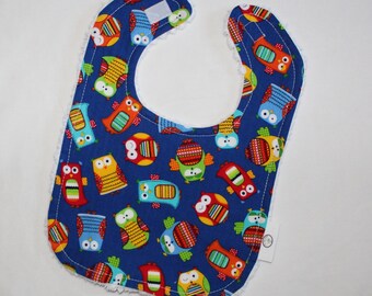 Blue Hootenany Owls Chenille Boutique Bib