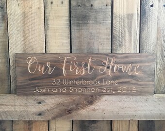Our First Home, Housewarming Gift, Wood Sign, Gift for her, Gallery Wall, Personalized Gift, First Home Sign, Housewarming Present