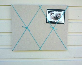 Linen Pinboard, Nautical styled Oatmeal Linen Bulletin Board with jute twine accent for your Photos and notes, pin or tack board
