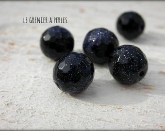 Faceted 10 mm Blue Goldstone gems beads X 5