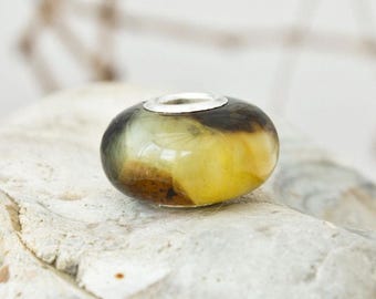 Rare Sterling Silver and Baltic Amber Bead Charm for European Bracelets