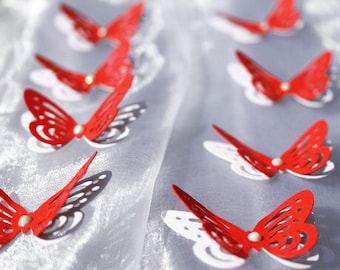 3D RED and White Butterflies/ Paper Butterflies/ Butterflies DIE CUT/ Paper confetti/ Butterflies for scrapbooking/Wedding décor/