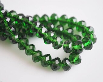 Dark Green Crystal Rondelles 6x8 mm