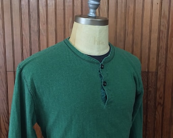 LL Bean Medium River Driver Two Layer Thermal Henley Shirt Men's Vintage Green