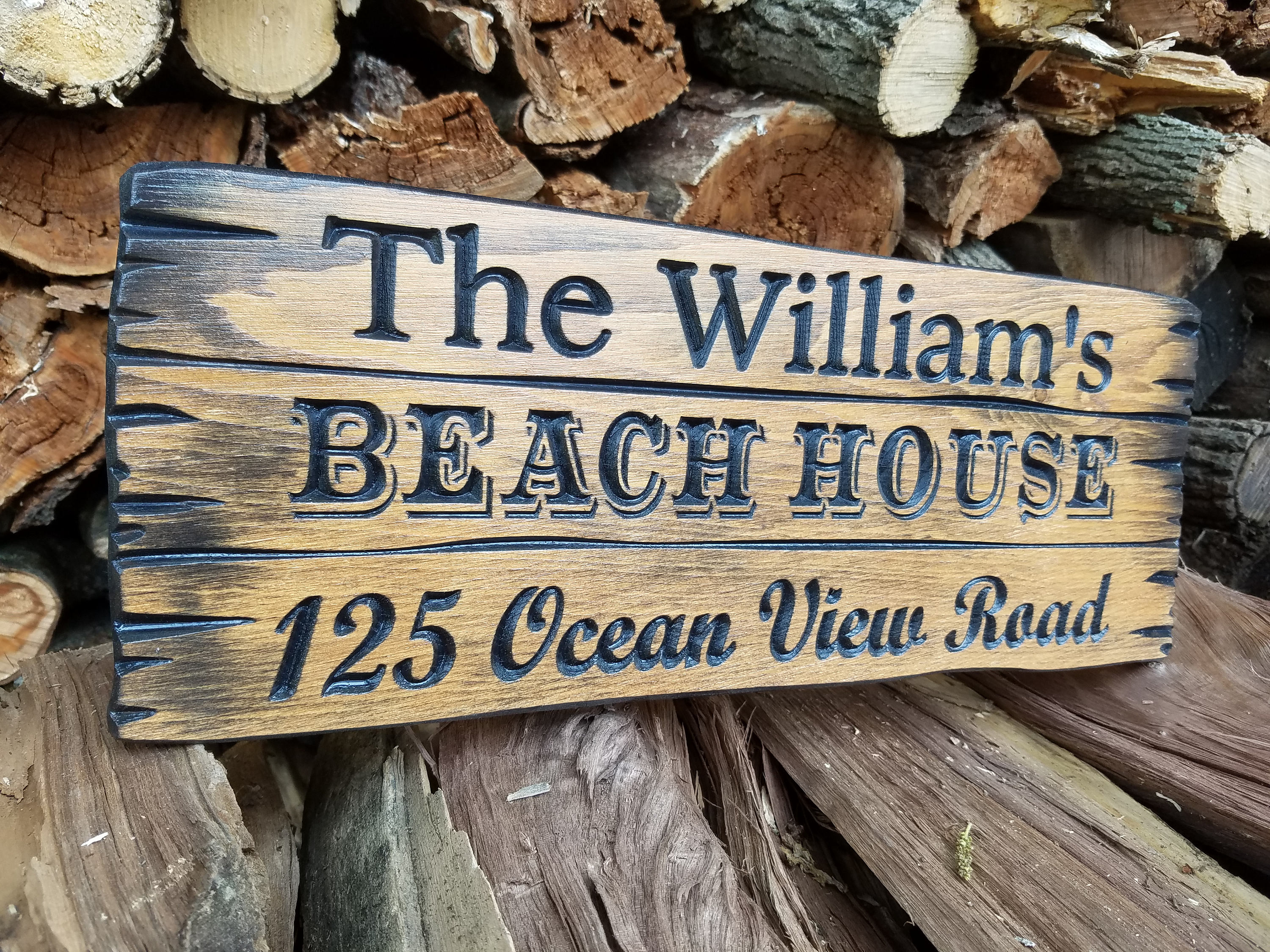 Beach Bungalow Sign Personalized Carved Barnwood Style Wooden