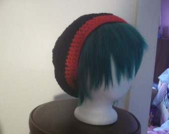 Black and Red Slouch Beanie