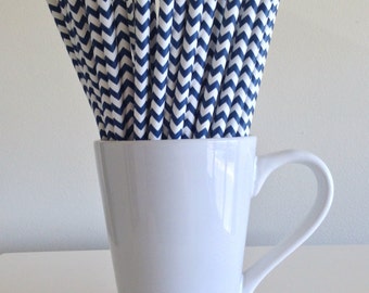 Navy Blue Chevron Paper Straws Navy Party Supplies Party Decor Bar Cart Cake Pop Sticks Mason Jar Straws Party Graduation