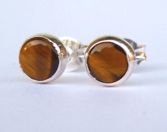 Tigers Eye Stud Earrings .. Tiger eye Studs .. Small Stud Earrings .. Sterling Silver Studs 5mm