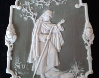 Green Jasperware Jesus wall plaque