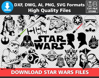 STAR WARS Silhouettes | SVG Dxf Png Ai Clipart Darth vader Stormtrooper R2-D2 Yoda Star Wars Templates digital file dijital vector download