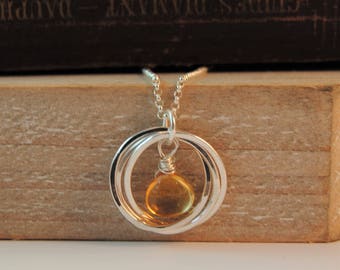 3 Rings Citrine Necklace, November Birthday, Citrine Gemstone, 30th Birthday Necklace, 3 Rings Necklace, Yellow Gemstone, Gift for Mom,