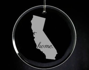 California Christmas Ornament, Etched Glass Ornament, Holiday Ornament, Wedding Gift, State Ornament, California Gift, Custom Glass Ornament