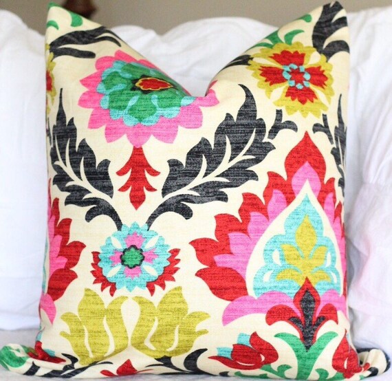 Multi color floral print pillow cover // Santa Maria // pink
